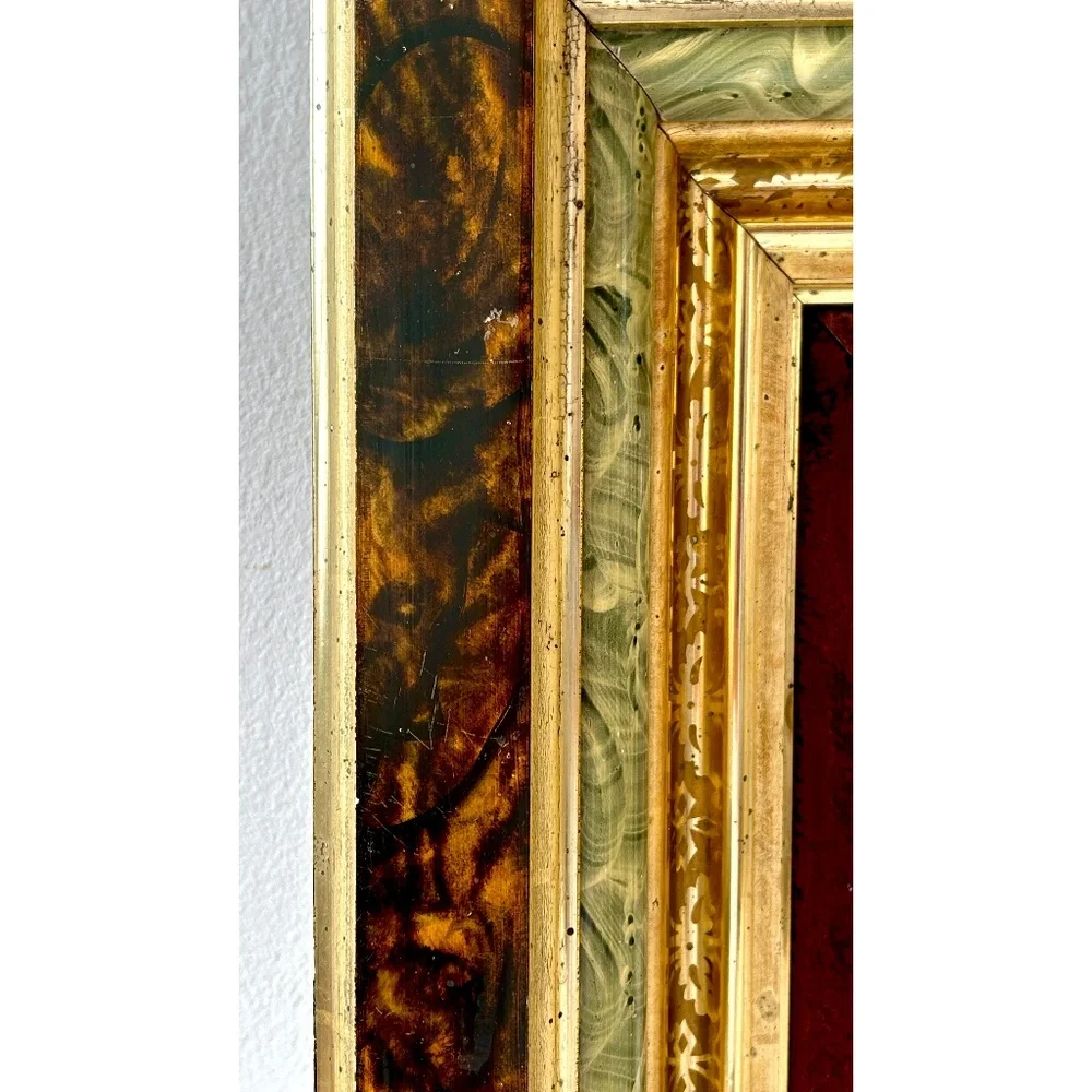 1880's ANTIQUE Large Deep 5 Layer Victorian Beveled Mirror. Velvet w/ Gilt